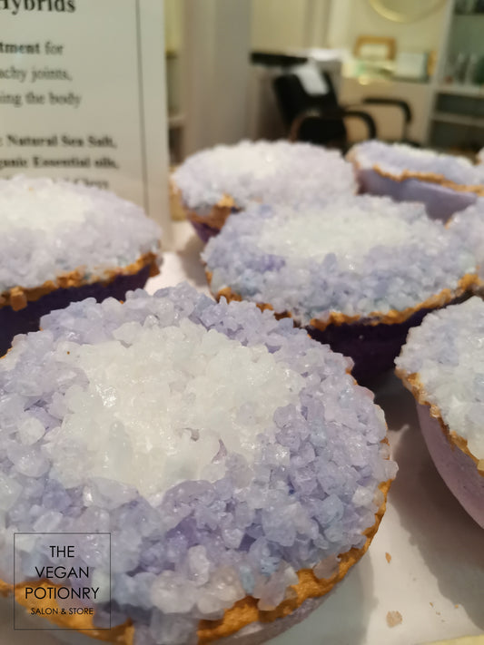 Lavender + Sage Geode Crystal Bath Bomb Bath Salt Hybrid | Luxury Spa Collection Natural Bath Soaks