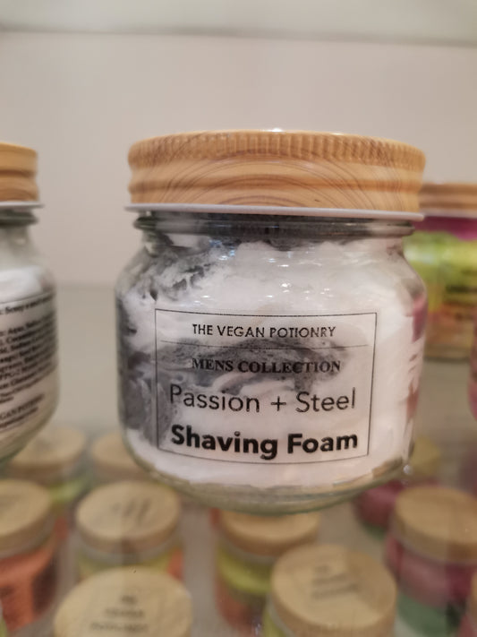 Passion + Steel Shaving Foam | Foaming Shaving Cream | Foaming Body Wash | THE VEGAN POTIONRY