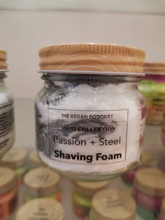 Passion + Steel Shaving Foam | Foaming Shaving Cream | Foaming Body Wash | THE VEGAN POTIONRY