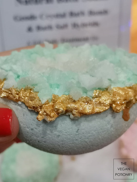 Peppermint + Ho Wood + Ginger + Tea Tree Geode Crystal Bath Bomb Bath Salt Hybrid | Luxury Spa Collection Natural Bath Soaks