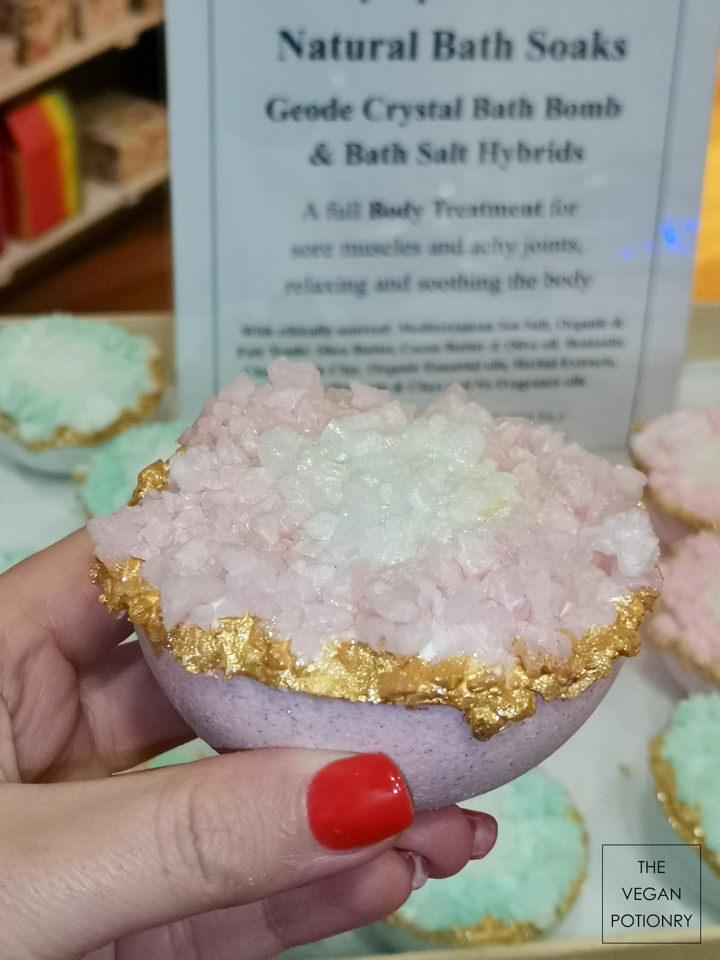 Rosemary + Strawberry  + Pink Himalayan Salt Geode Crystal Bath Bomb Bath Salt Hybrid | Luxury Spa Collection Natural Bath Soaks