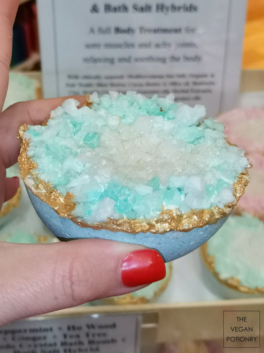 Wintergreen + Lavender + Clove Uplifting & Energizing Geode Crystal Bath Bomb Bath Salt Hybrids | Luxury Spa Collection Natural Bath Soaks