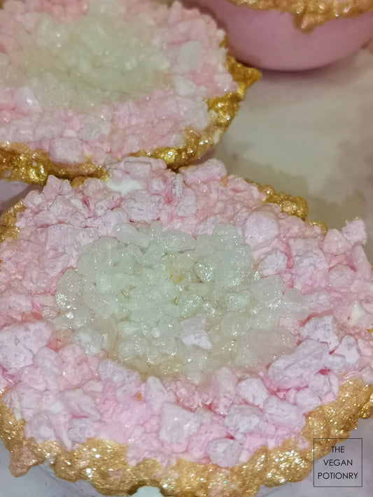 Pink Lemongrass + Coconut + Cedarwood + Lemon Geode Crystal Bath Bomb Bath Salt Hybrid | Luxury Spa Collection Natural Bath Soaks